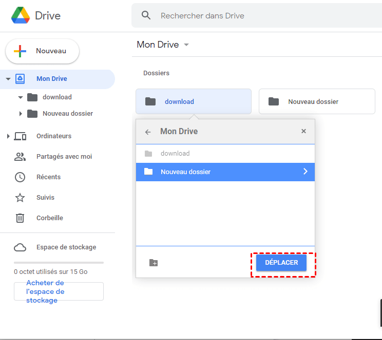 Déplacer le dossier Google Drive