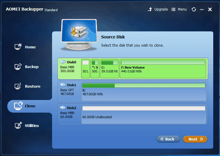 Select Source and Destination Disk