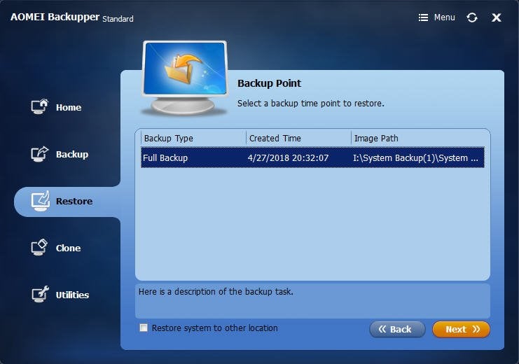 Select A Backup Point to Restore