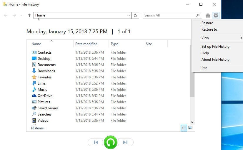 Restore Backup Files Window 10