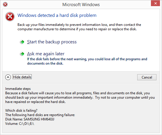 Windows Detected A Hard Disk Problem