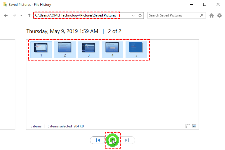 restore pictures with file history