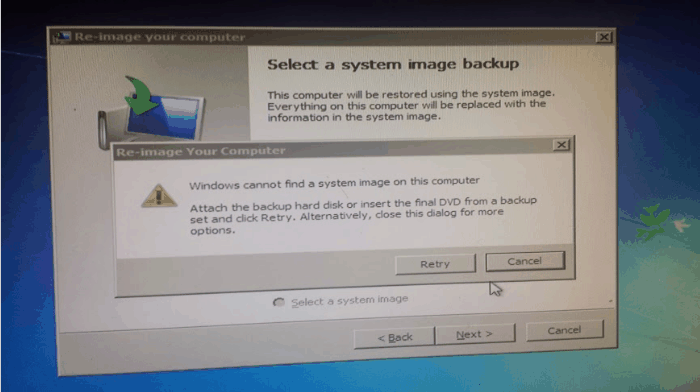 Windows Cannot Find a System Image on This Computer