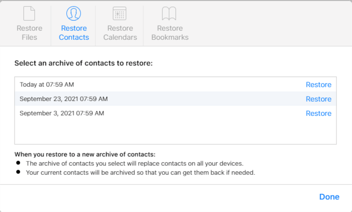 icloud-select-an-archive-of-contacts-to-restore
