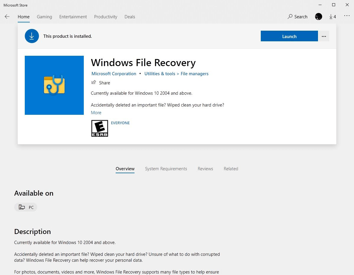 Install Windows File Recovery