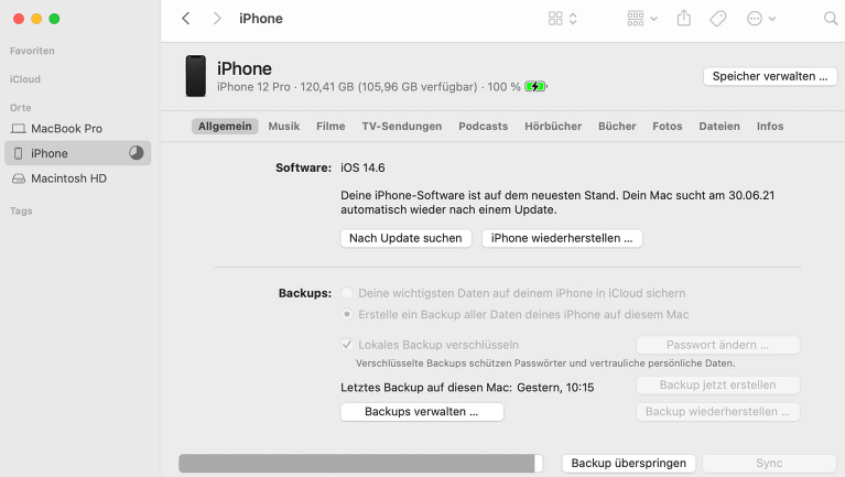 iPhone auf dem Mac sichern