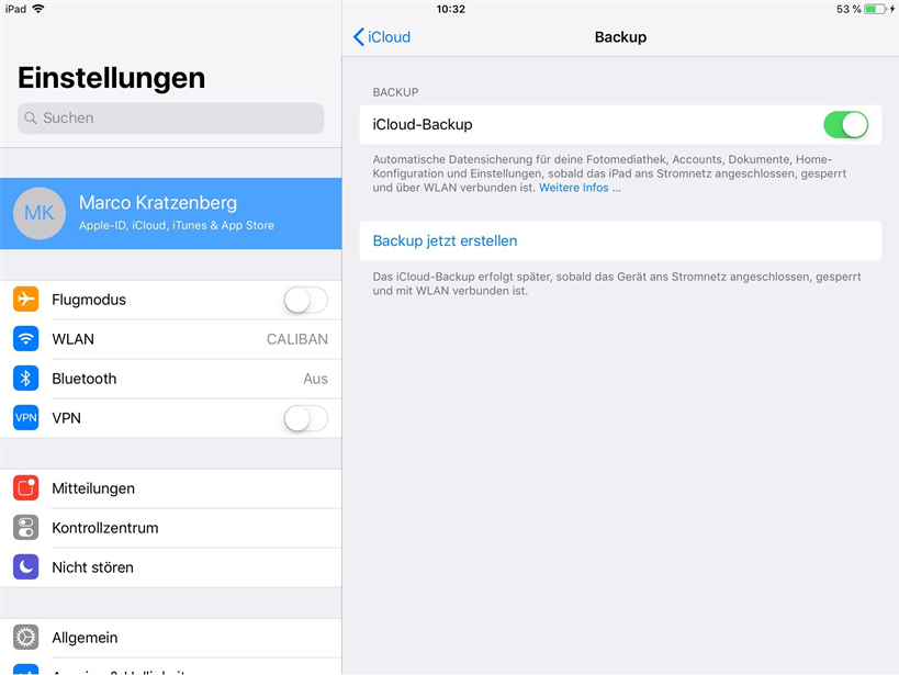 iPad iCloud-Backup erstellen