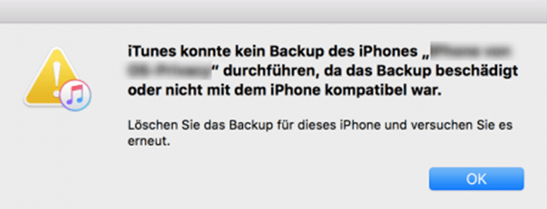 iTunes Backup fehlgeschlagen