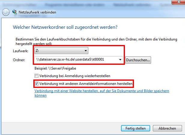 Netzwerkort unter Windows 7