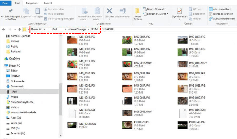 Über Windows Explorer Fotos übertragen