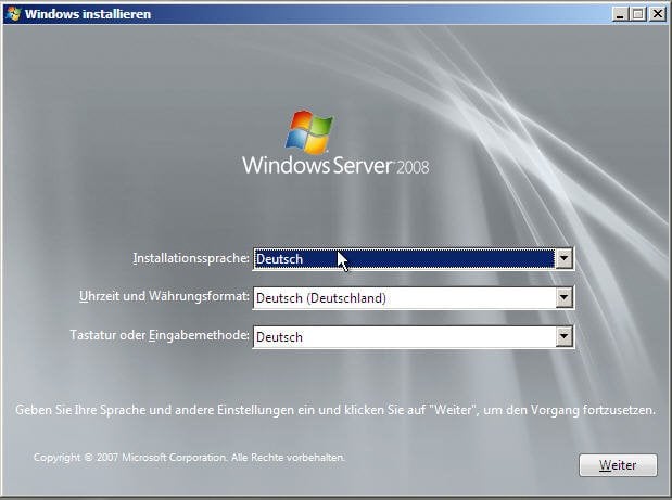 Server 2008 installieren