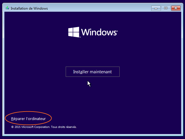 Réparer l'ordinateur Windows 10
