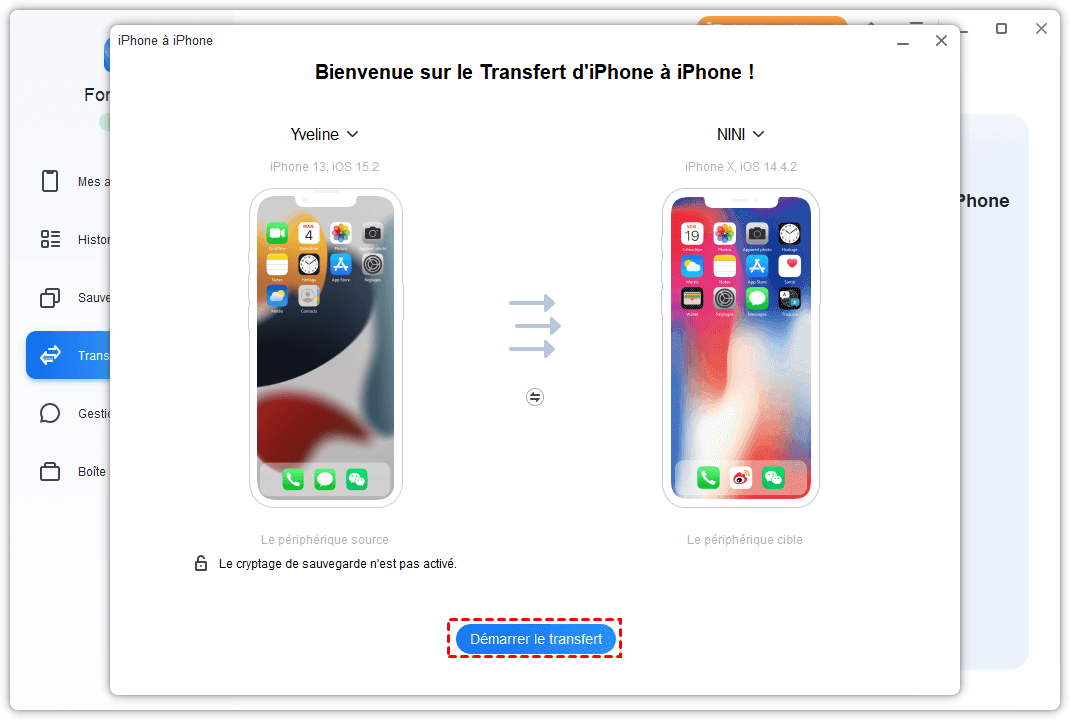 Transfert entre deux iPhone