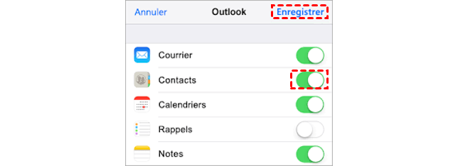 Activer la synchronisation de Contacts sur Outlook