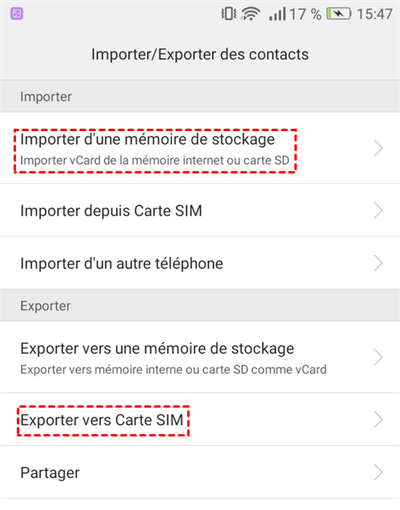 Importer/Exporter des contacts