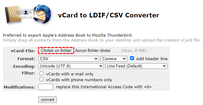 Convertir vCard en CSV