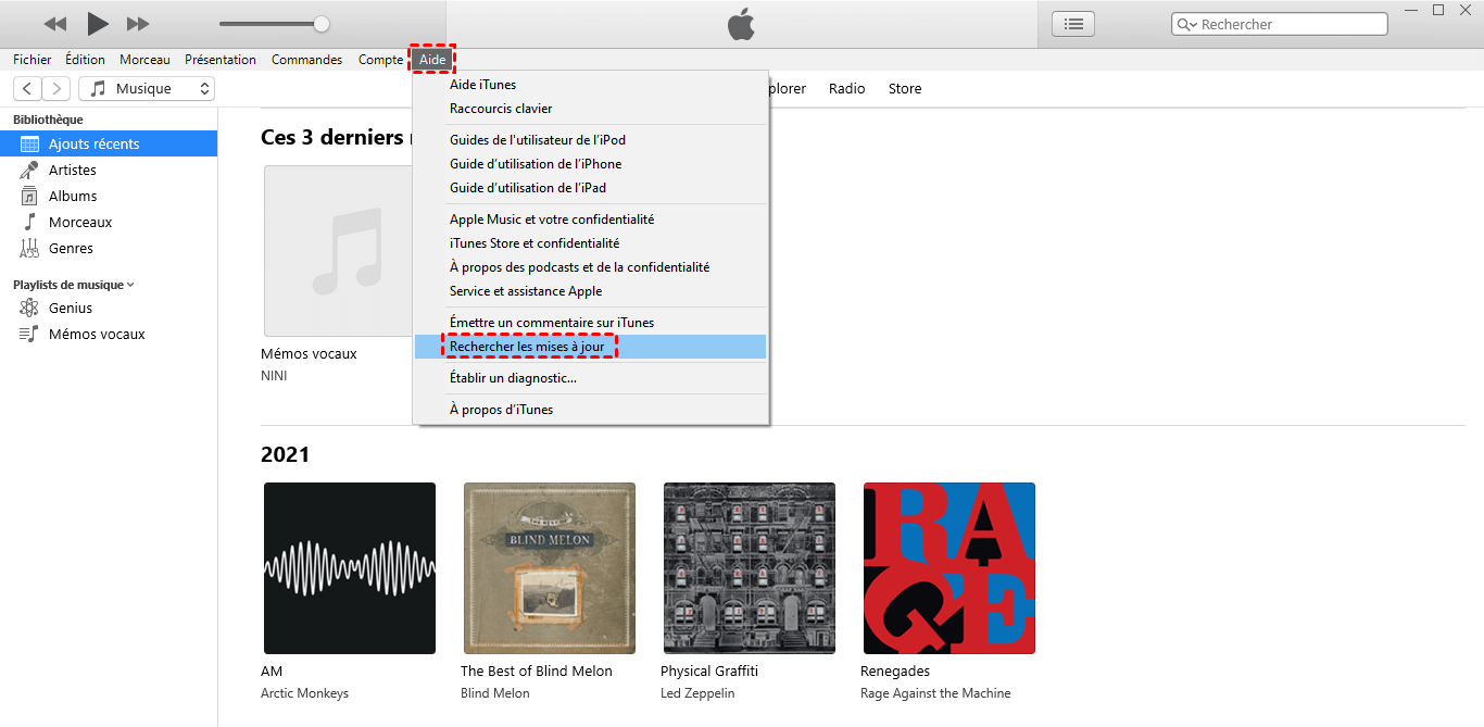 Rechercher les mises à jour iTunes