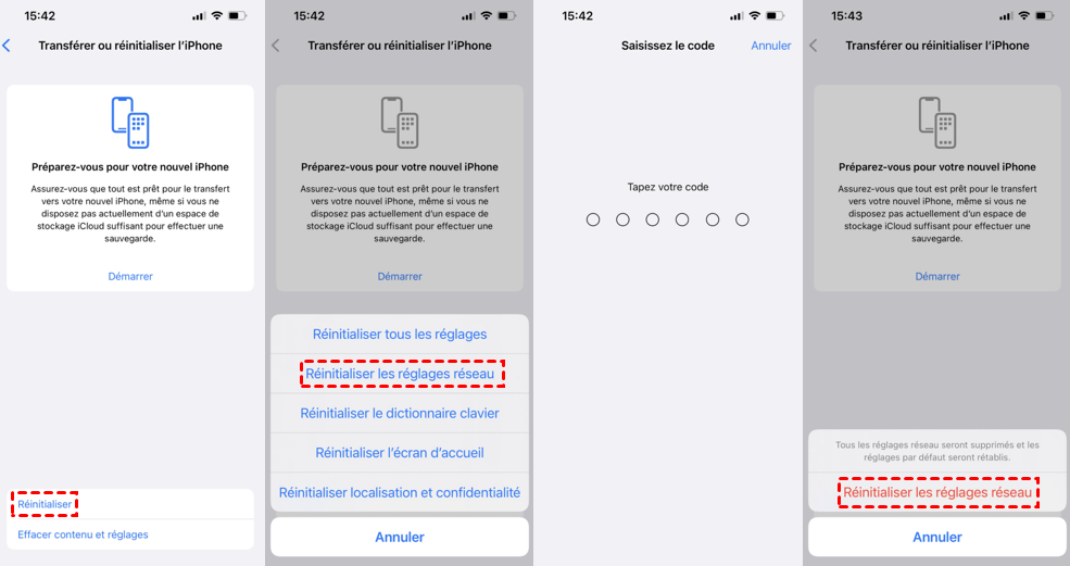 Réinitialiser les réglages réseau iOS 15