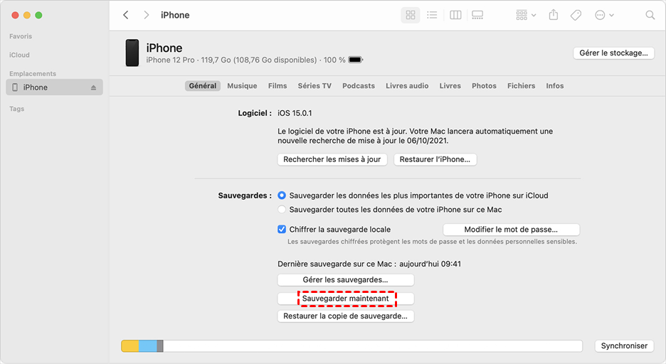 Sauvegarder iPhone sur Mac