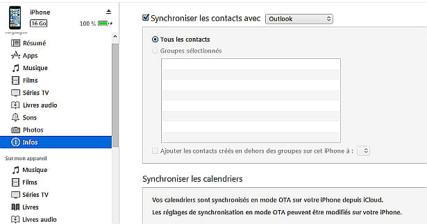 Synchroniser les contacts avec Outlook