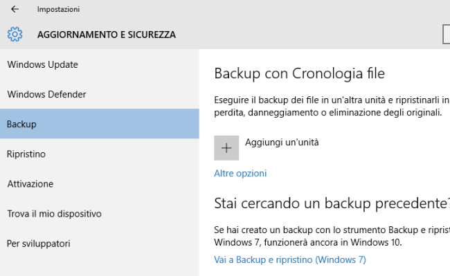 Backup con Cronologia file
