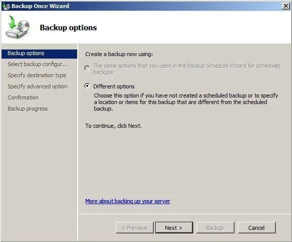 Select Backup Options