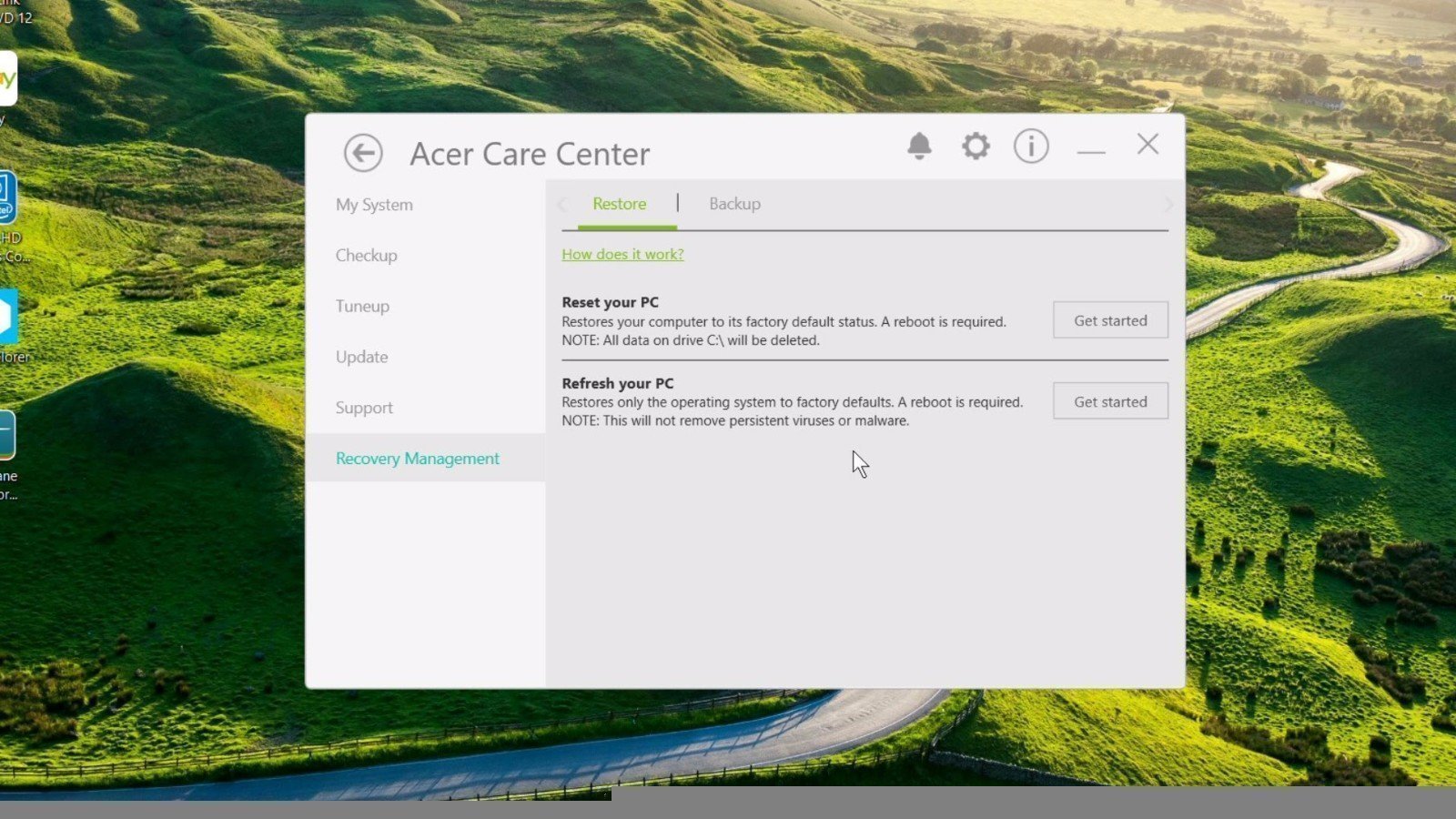 Acer Care Center Recovery Management