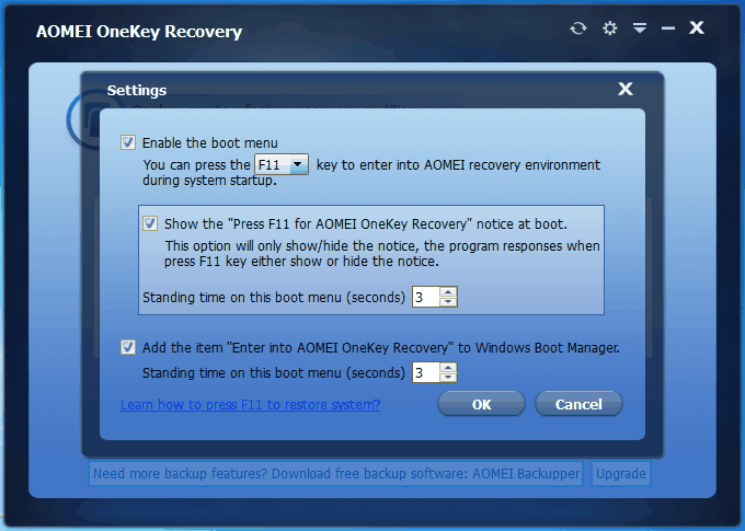 Onekey Recoveryで初期バックアップを実行する方法