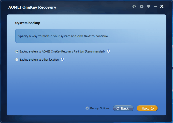 Backup system to AOMEI OneKey Recovery Partition