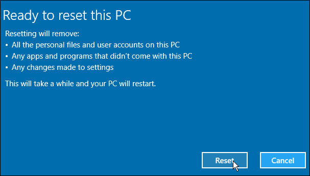 Reset PC Win10