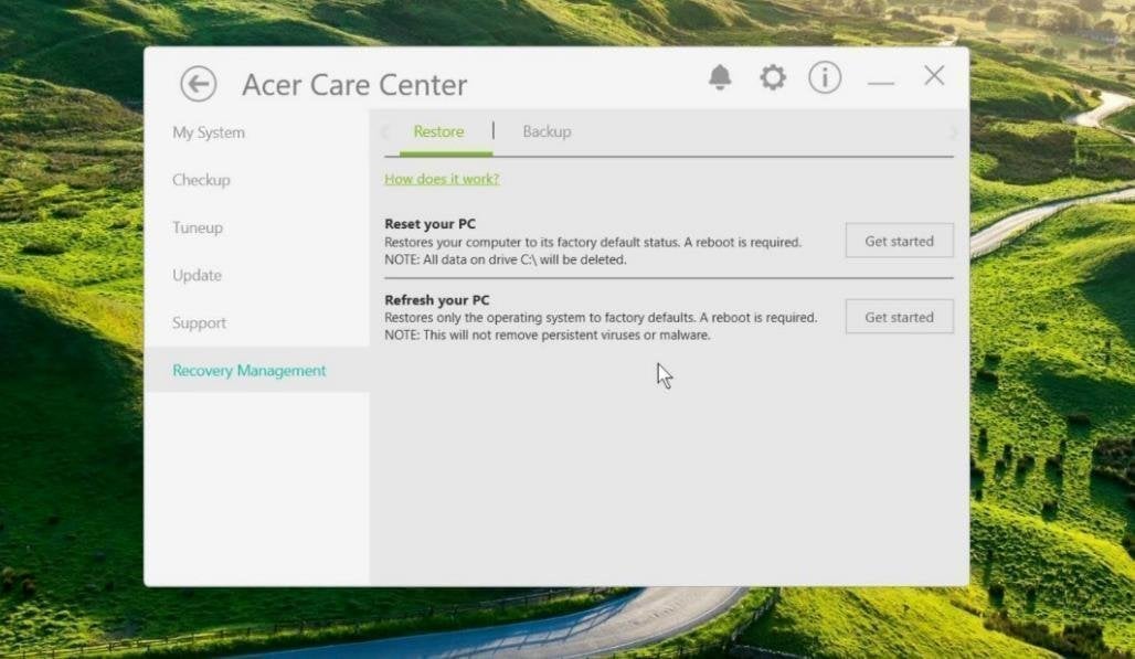 Acer Recovery Management Windows 10