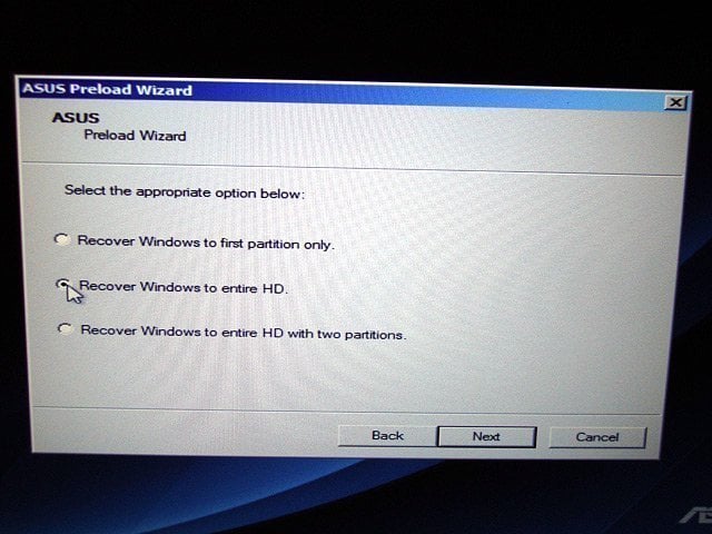 Asus Recovery Windows to HD