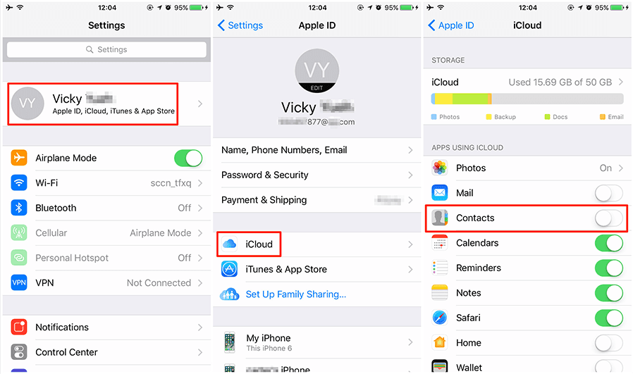 Enable Contacts on iCloud