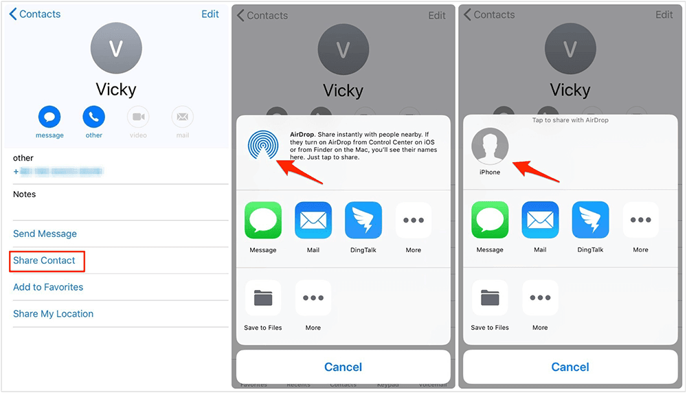 AirDrop Contacts from iPhone to iPhone