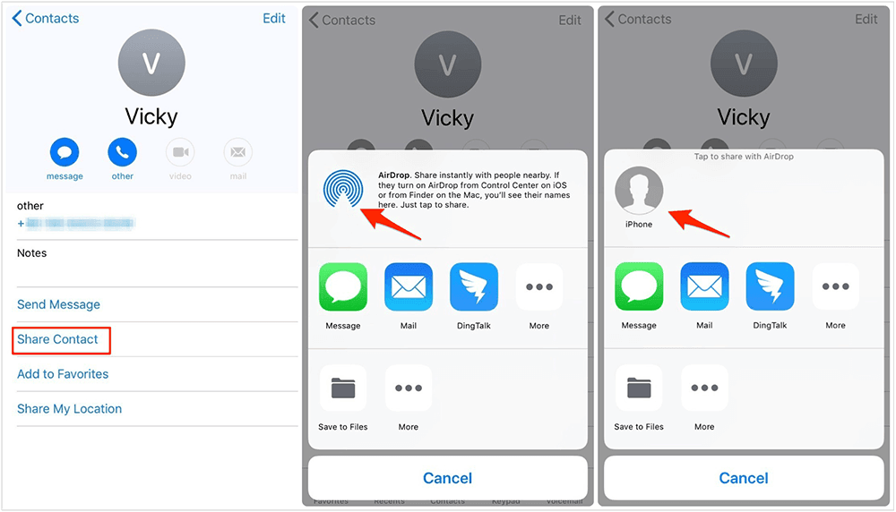 Airdrop Contacts from iPhone to iPhone