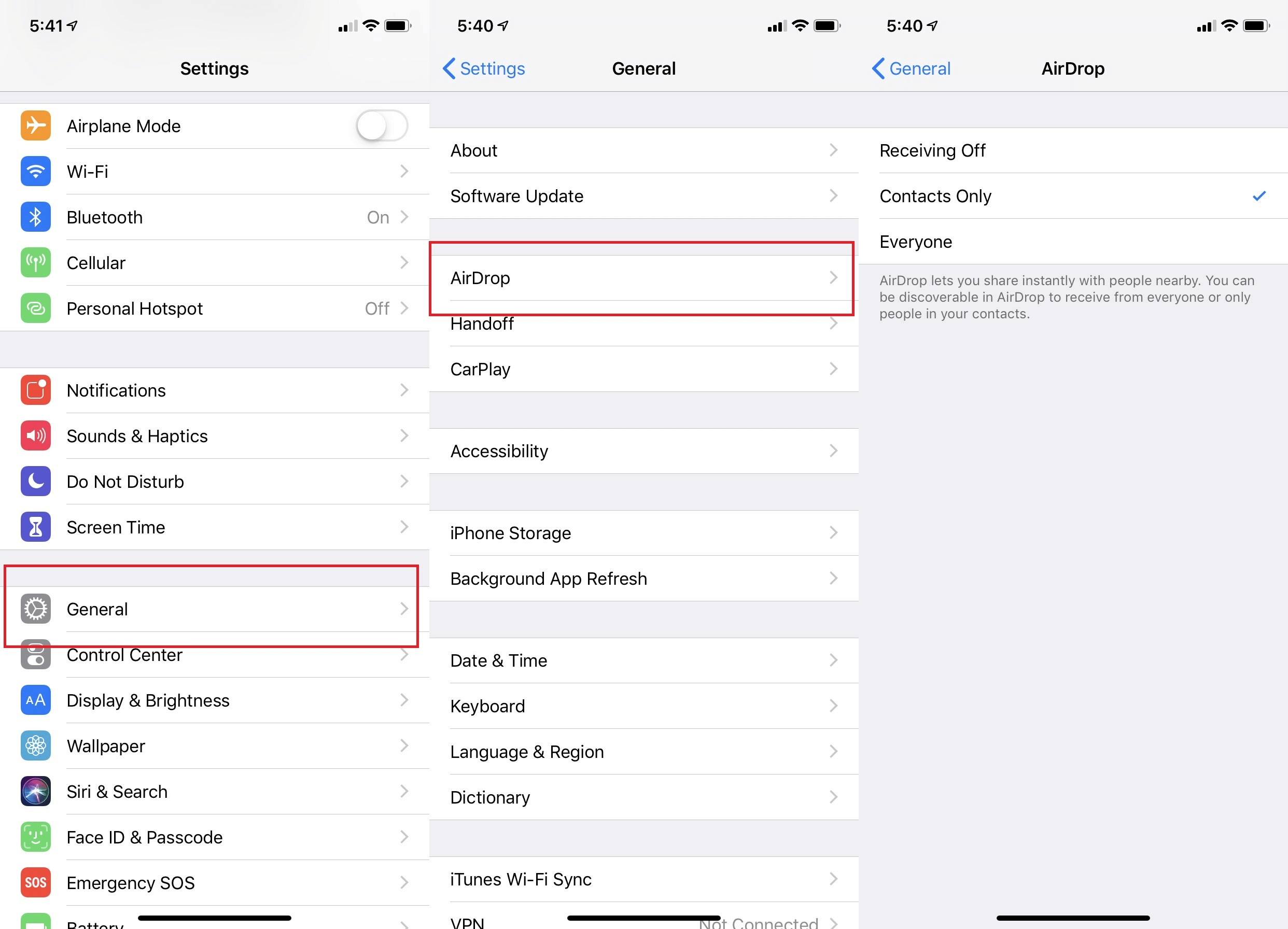 turn on airdrop from settings