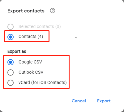 Export as Google CSV