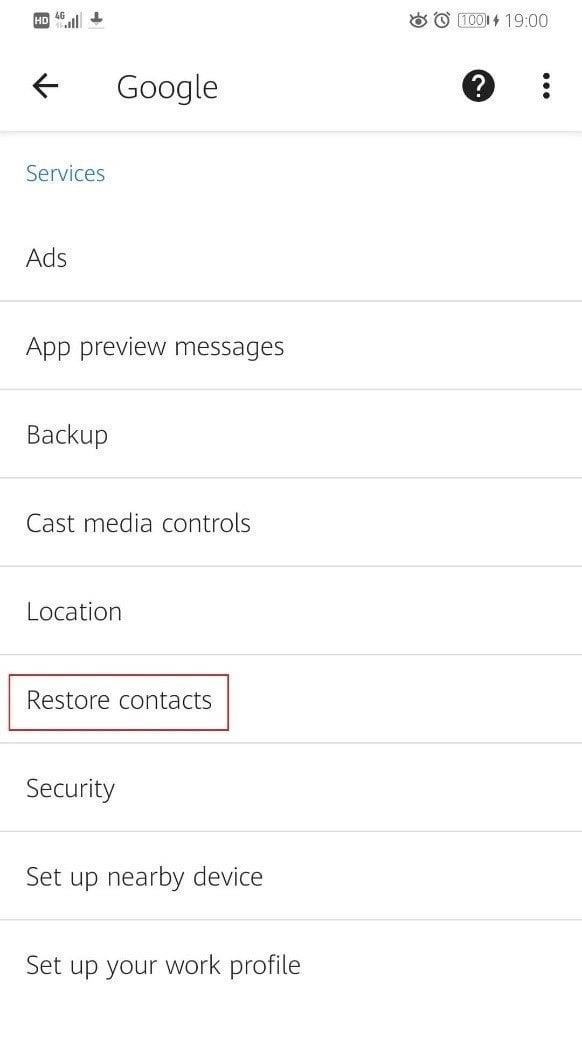 Restore Contacts Android Settings