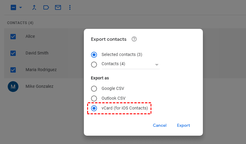 Export Google Contacts to vCard