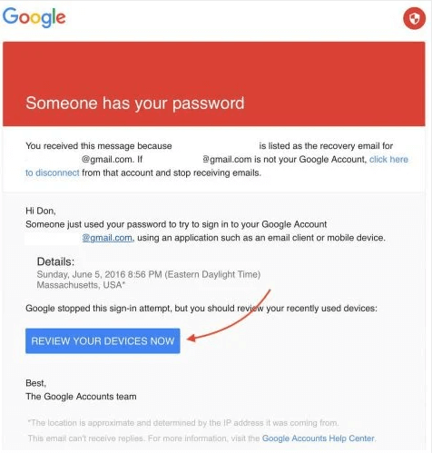 Warning if you have a Google account to check your password immediately