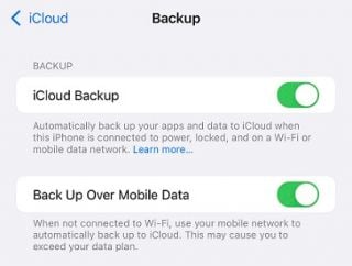 iCloud Back Up Over Mobile Data