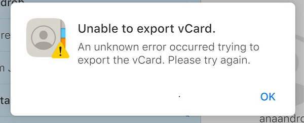 unable to export vcard