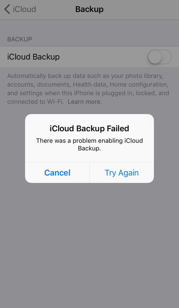 There Was A Problem Enabling iCloud Backup