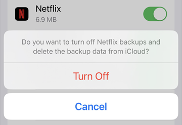 Turn off app backup