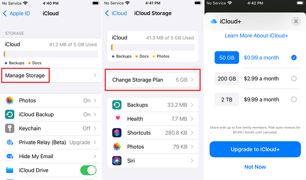 upgrade icloud manage storage