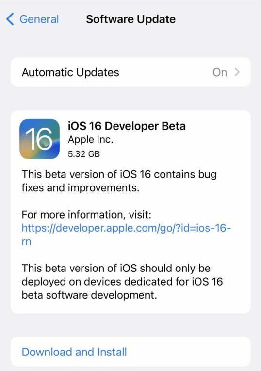 Install 16 Developer Beta