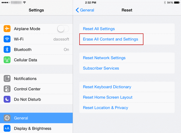 erase ipad content and settings