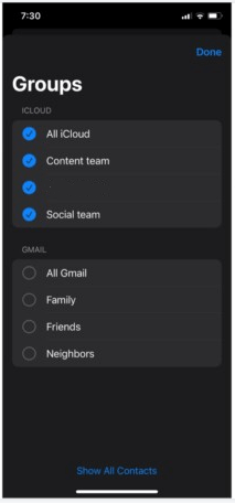 Select Contacts Groups