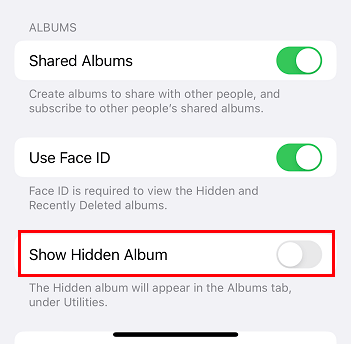 turn off show hidden album