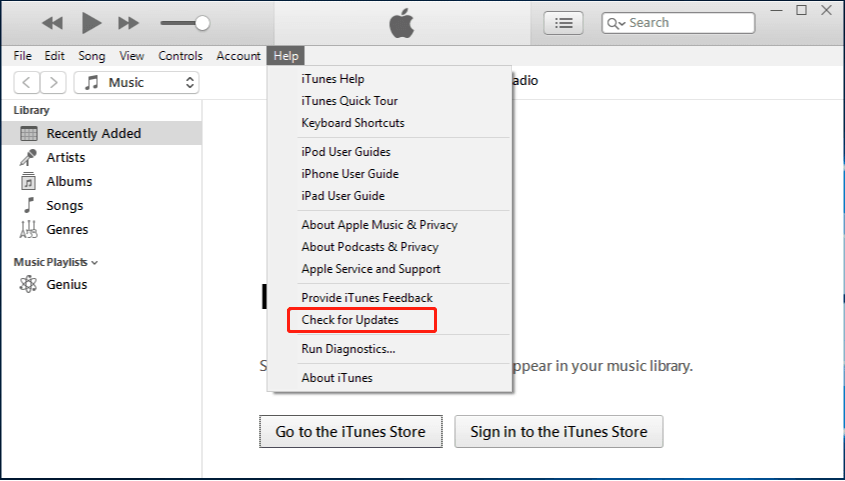 itune check for update